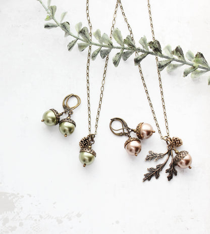 Green Pearl Acorn Necklace