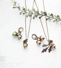 Load image into Gallery viewer, Green Pearl Acorn Necklace