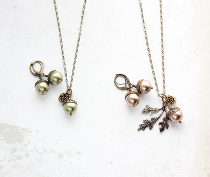 Green Pearl Acorn Necklace