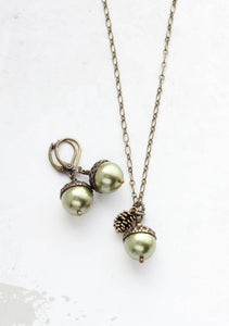 Green Pearl Acorn Necklace