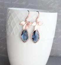 Load image into Gallery viewer, Orchid Sparkle Earrings - Navy/Rose Gold
