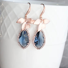 Load image into Gallery viewer, Orchid Sparkle Earrings - Navy/Rose Gold
