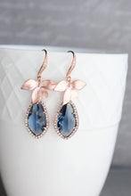 Load image into Gallery viewer, Orchid Sparkle Earrings - Navy/Rose Gold