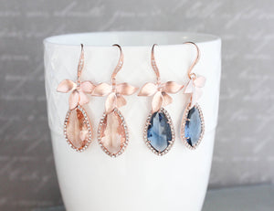 Orchid Sparkle Earrings - Navy/Rose Gold