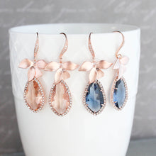 Load image into Gallery viewer, Orchid Sparkle Earrings - Navy/Rose Gold