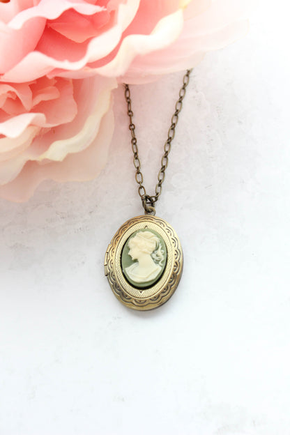 Green Cameo Locket Necklace
