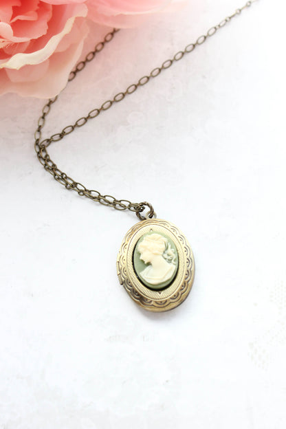 Green Cameo Locket Necklace