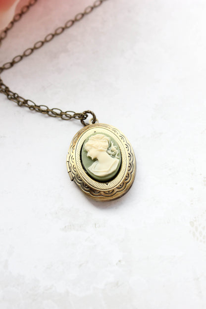 Green Cameo Locket Necklace