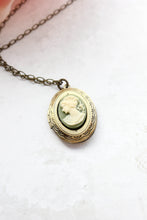 Load image into Gallery viewer, Green Cameo Locket Necklace