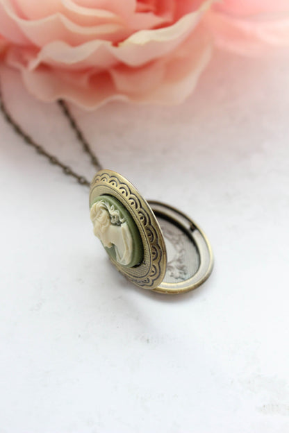 Green Cameo Locket Necklace