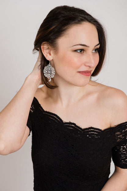 Lacy Filigree Earrings - Silver