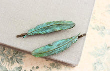 Load image into Gallery viewer, Verdigris Feather Bobby Pins - 2 pc