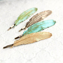 Load image into Gallery viewer, Verdigris Feather Bobby Pins - 2 pc