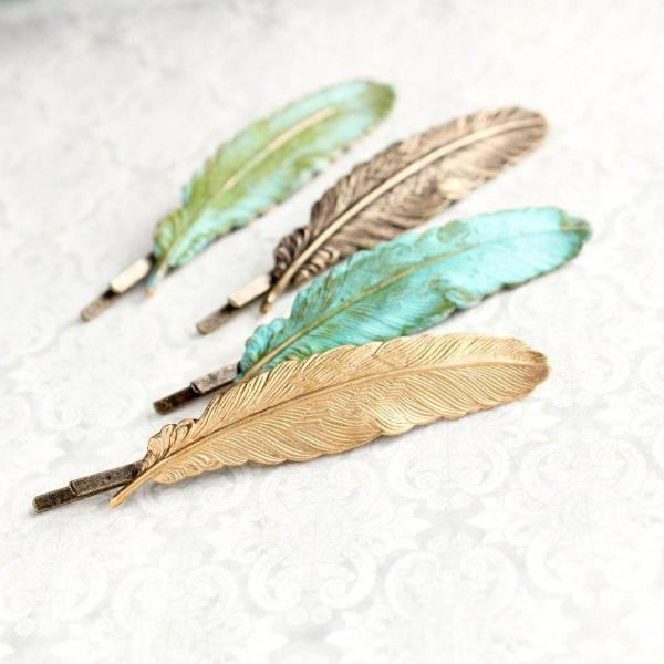 Verdigris Feather Bobby Pins - 2 pc