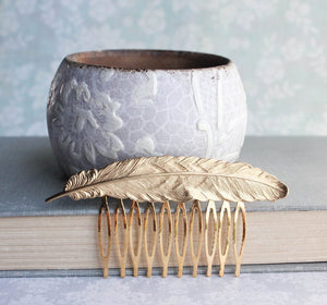 Feather Comb - Gold Brass