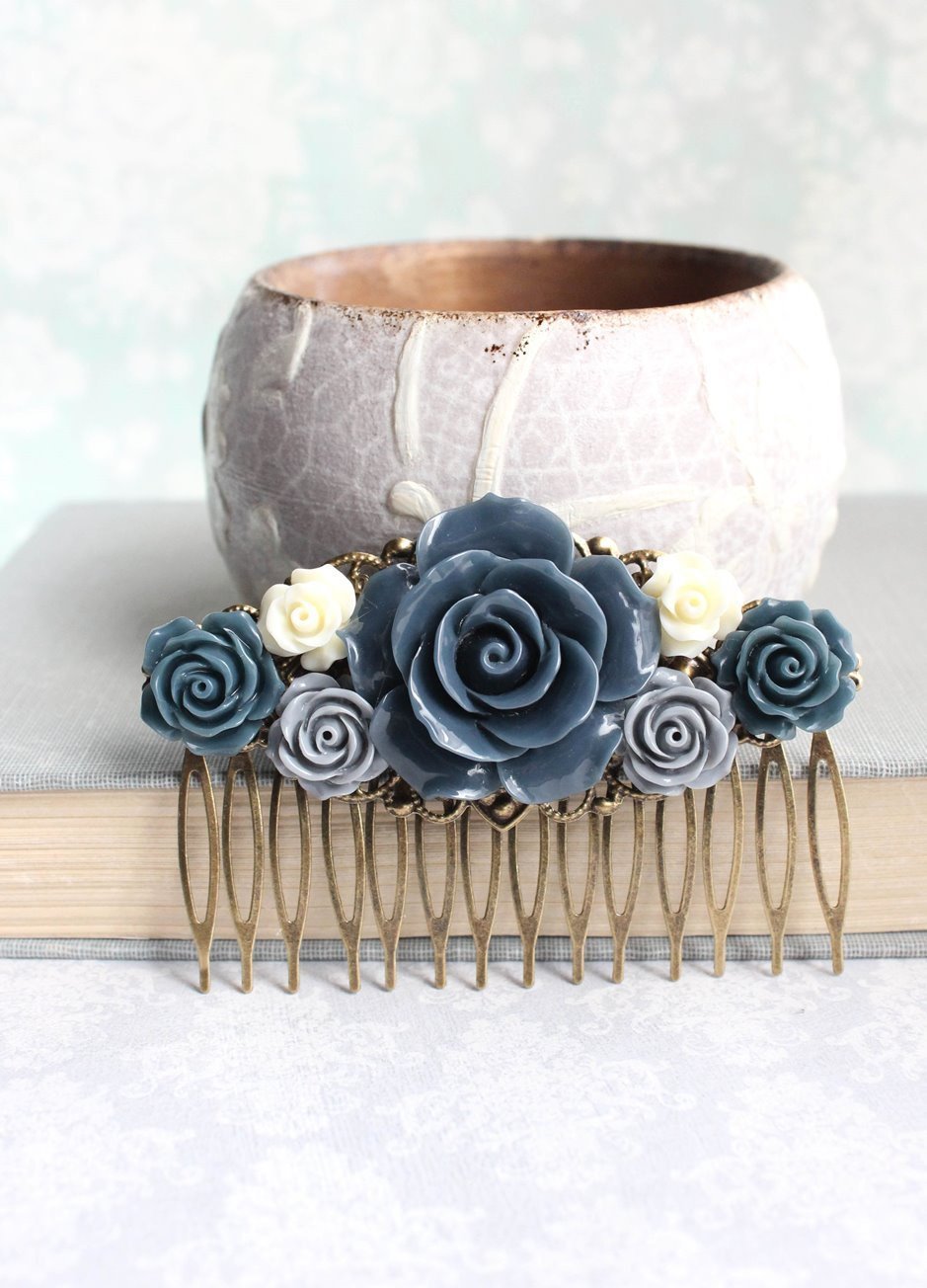 Grey and Navy Rose Comb - C1052