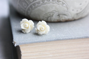 Tiny Rose Stud Earrings - Ivory Cream