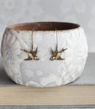 Load image into Gallery viewer, Small Bird Earrings - Gold Brass