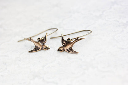 Small Bird Earrings - Gold Brass