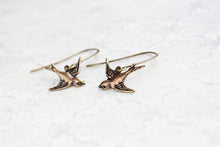 Load image into Gallery viewer, Small Bird Earrings - Gold Brass