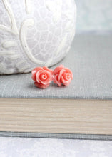 Load image into Gallery viewer, Ruffle Rose Studs - Coral