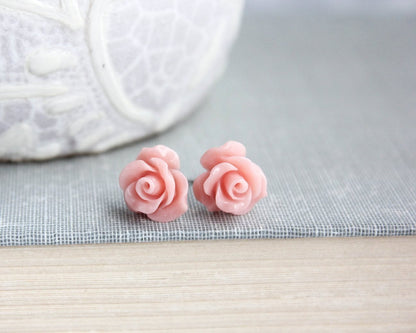 Ruffle Rose Studs - Dark Pink