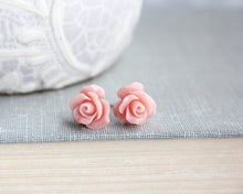 Load image into Gallery viewer, Ruffle Rose Studs - Dark Pink