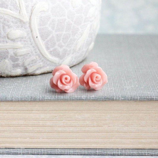 Ruffle Rose Studs - Dark Pink