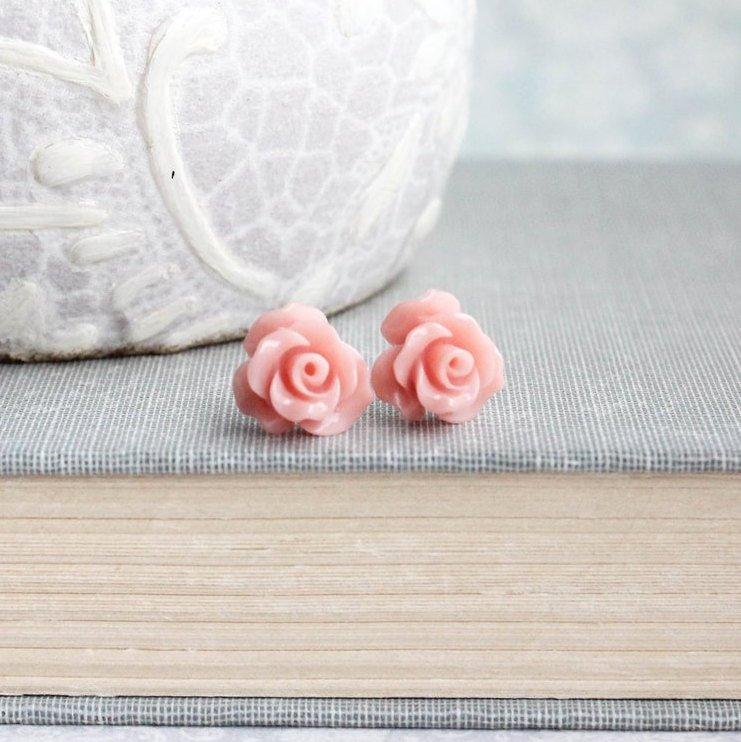 Ruffle Rose Studs - Dark Pink