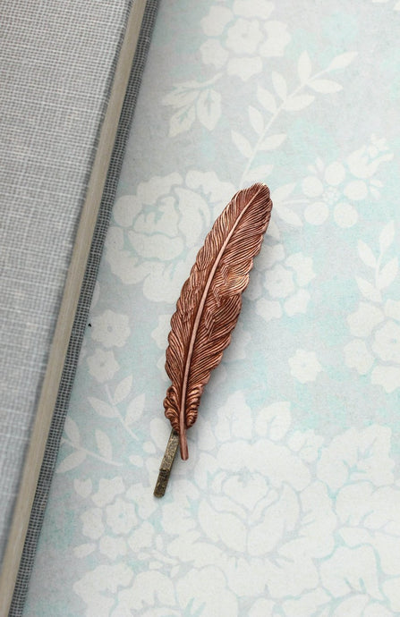 Copper Feather Bobby Pin