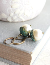 Load image into Gallery viewer, Pearl Acorn Earrings - Patina