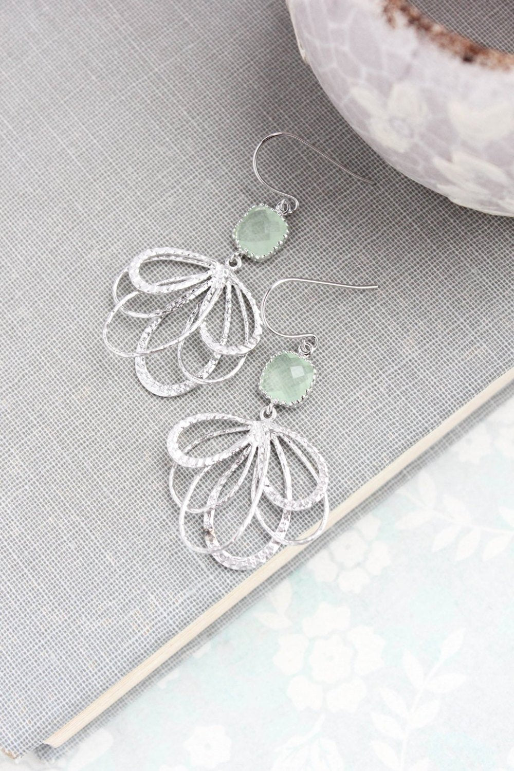 Silver Loop Earrings - Mint