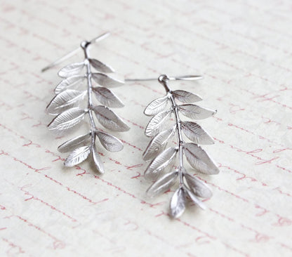 Leafy Branch Earrings - Matte Silver Rhodium