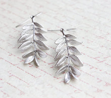 Load image into Gallery viewer, Leafy Branch Earrings - Matte Silver Rhodium