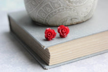 Load image into Gallery viewer, Ruffle Rose Studs - Red