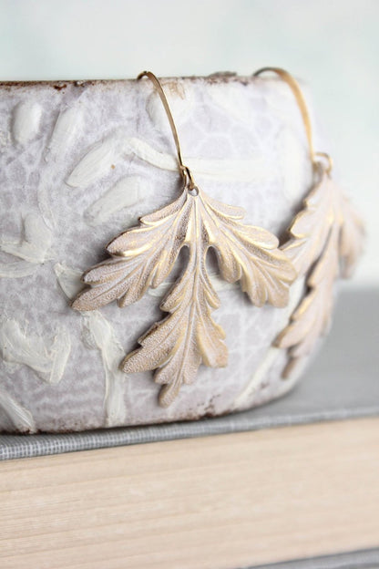 Gold Leaf Earrings - Shabby White Patina