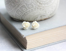 Load image into Gallery viewer, Tiny Rose Stud Earrings - Ivory Cream