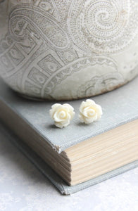 Tiny Rose Stud Earrings - Ivory Cream