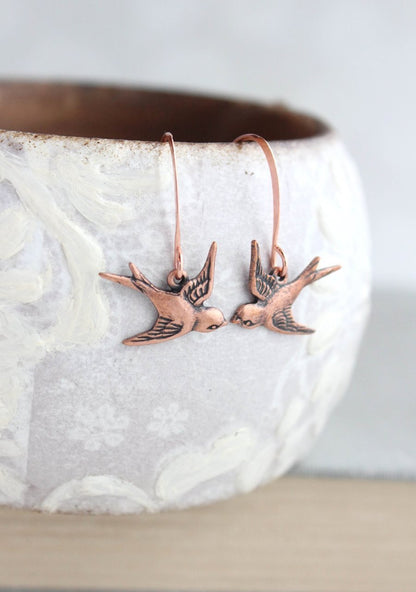 Flying Bird Earrings - Antiqued Copper