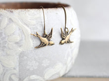 Load image into Gallery viewer, Small Bird Earrings - Gold Brass