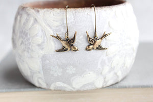 Small Bird Earrings - Gold Brass
