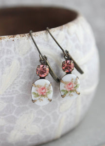 Pink Rose Cameo Earrings