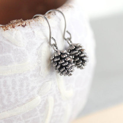 Rustic Silver Pinecone Earrings