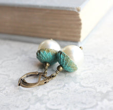 Load image into Gallery viewer, Pearl Acorn Earrings - Patina