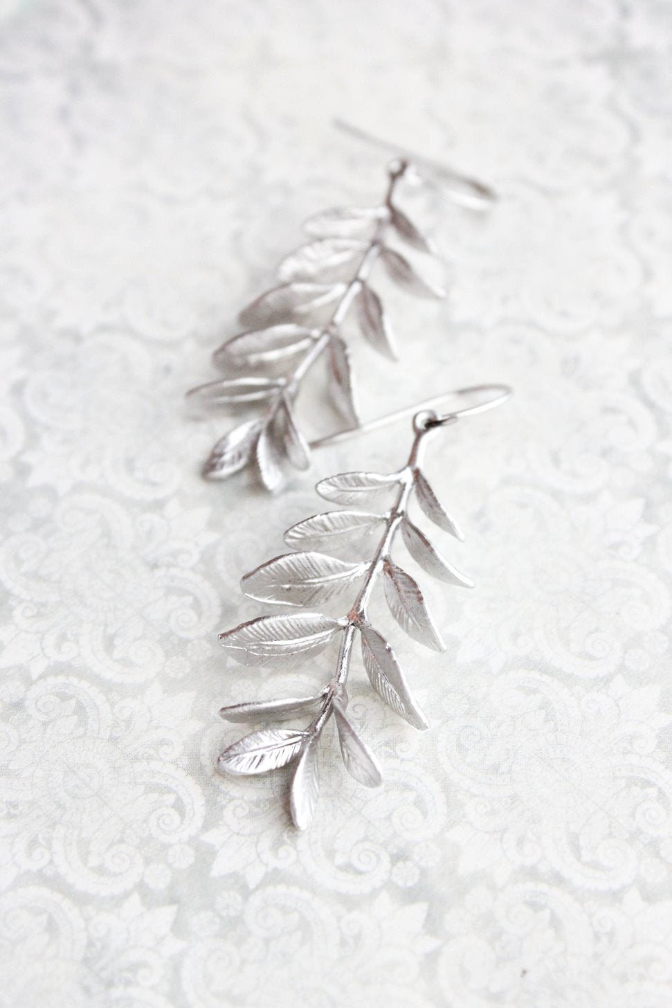 Leafy Branch Earrings - Matte Silver Rhodium