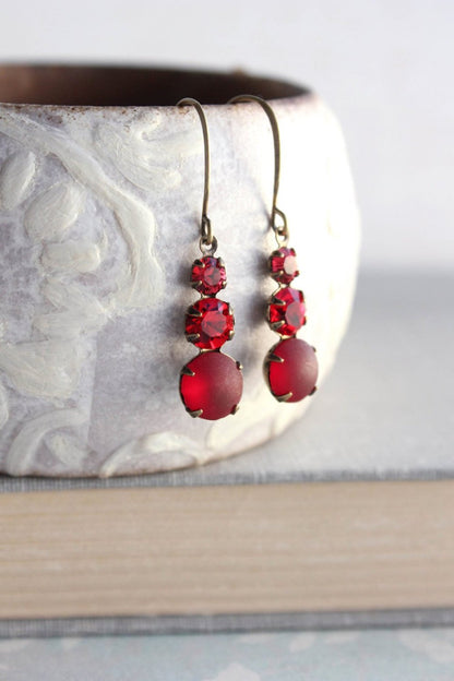 Three Jewel Earrings - Ruby Red