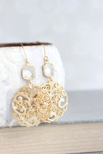 Load image into Gallery viewer, Gold Filigree Earrings - Clear Glass