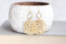 Load image into Gallery viewer, Gold Filigree Earrings - Clear Glass
