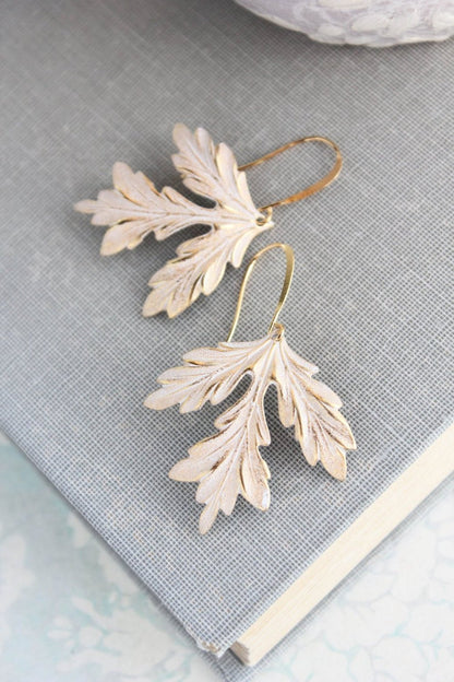 Gold Leaf Earrings - Shabby White Patina