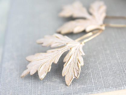 Gold Leaf Earrings - Shabby White Patina